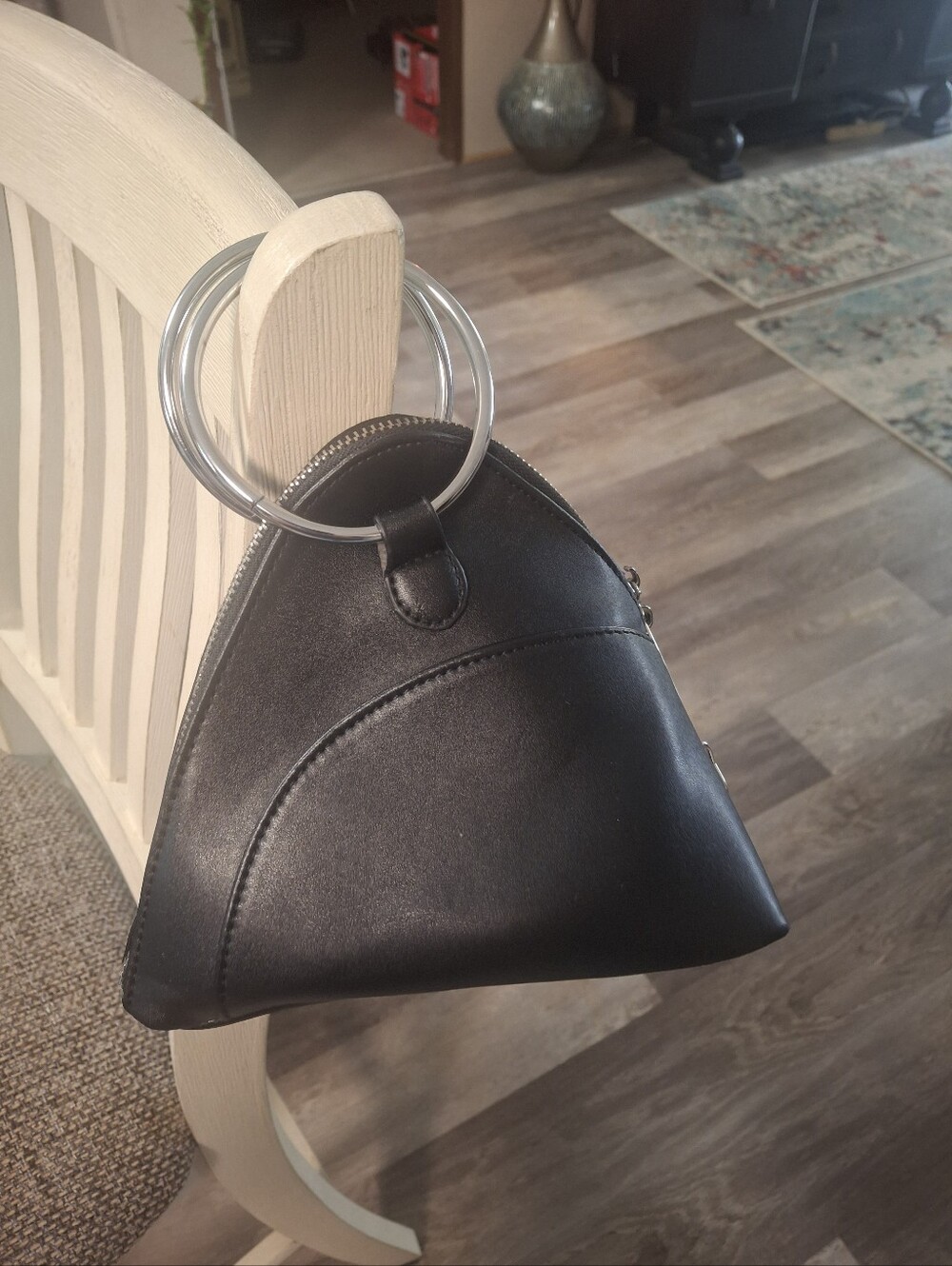 Black Pyramid Ring-Handle Women's Wristlet Handbag